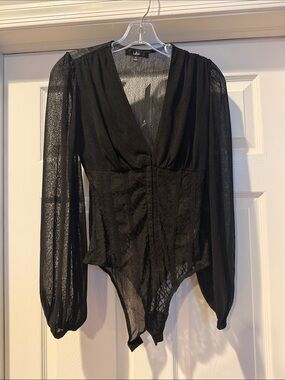 NWT Lulu's Black Sheer Long-Sleeve V-Neck Bodysuit